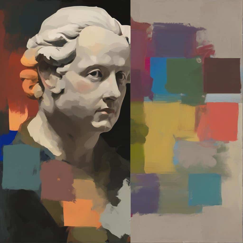 Τέχνη ως μέσο προσωπικής και κοινωνικής έκφρασης, ζωγραφική πορτρέτου και αφηρημένα χρώματα, δημιουργική τέχνη.